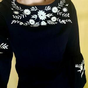 J Crew Navy Embroidered Long Sleeve Tee